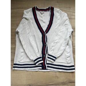 American Eagle Cable Knit Cardigan Sweater Women's Size Small White Preppy